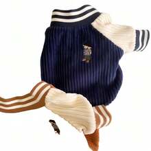 1pc Korean Style Pet Baseball Jacket, Embroidered Pocket Dog/Cat Coat, Autumn/Winter For Small/Medium Pets - Khaki - View 3