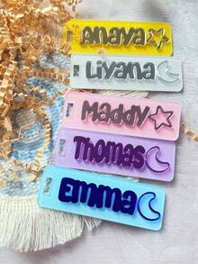 Chaveiro Personalizado de Acrílico com Lua e Estrela, Pingente de Lua e Estrela, Etiqueta de Nome Personalizada, Presente de Aniversário, Amigos, Volta às Aulas - personalizado - Visão 5