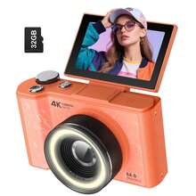 Digital Camera For Photography, 4k Camera With Ring Light, Camera With 180° Rotating Screen For Vlogs With Beauty Mode, Compact Digital Cameras For Beginners With SD Card, Christmas Gift. - View 2