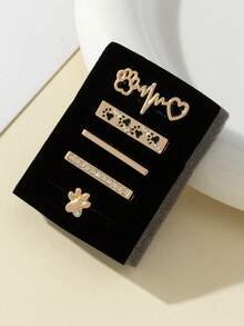 2026 New 5pcs/Set Dog Paw Watch Band Decor, Shiny Rhinestone Inlaid Metal Heartbeat Paw Print Decoration, Smart Watch Band Accessories DIY Jewelry, 3 Colors Gold/Silver/Rose Gold - As Shown - View 2