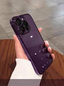 1pc Luxury Electroplated Purple Transparent Protective Case With Built-In Glass Lens Camera Cover, Compatible With IPhone 16/16 Pro/16 Plus/16 Pro Max, 11/11 Pro Max, 12/12 Pro/12 Pro Max, 13/13 Pro/13 Pro Max, 14/14 Pro/14 Pro Max, 15/15 Pro/15 Pro Max, 17/17 Pro/17 Pro Max/17 Air - Purple - View 4