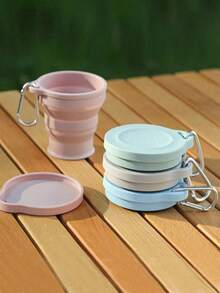 1pc Multi-Color Outdoor Silicone Collapsible Cup, With Carabiner, 6.09 Oz Creative Portable Retractable Rinse Cup; With Lid Design, Suitable For Travel, Outdoor Sports. Silicone Folding Water Cup, Portable Retractable Water Cup With Lid, Travel Rinse Cup; Foldable Leak-Proof Portable Travel Water Cup, Suitable For Outdoor Hiking, Camping, Camping Gear And Camping Essentials - Multicolor - View 6