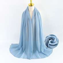 1 buah Jilbab Chiffon Warna Polos untuk Wanita, Ringan, Bernapas, Lembut dan Nyaman, Cocok untuk Pemakaian Sehari-hari - Baby Blue - View 3