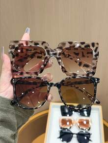 6pcs Women's Large Frame Black Leopard Print Plastic Glasses, Fashion Outdoor Summer Beach Travel Party Accessories - 6 chiếc bộ ấm trà/ly rượu sâm panh in họa tiết da báo đen. - Xem 3