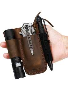 Handgefertigte Leder EDC Organizer Tasche, Männer Taktische Werkzeugtasche mit Gürtelschlaufe, multifunktionale Holster, braune Farbe, ohne Werkzeugorganizer - Mehrfarbig - Übersicht 1