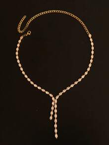 1pc Fashionable & Elegant Full Crystal Bridal Jewelry, Shiny Single Row Diamond Necklace, Women - Gold - View 3