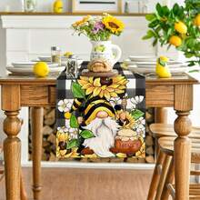 1pc Spring Sunflower Table Runner, Farmhouse Rustic Decor For Kitchen, Dining Table Decoration For Spring, Summer, Autumn - Black and Yellow - View 6