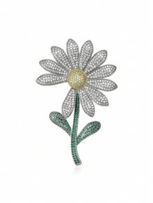 Trâm cài áo hình hoa cúc bằng đồng đính đá Zirconia sang trọng dành cho nữ, unisex, thời trang, thích hợp cho tiệc tùng, phụ kiện thời trang/huy hiệu kỷ niệm họp mặt bạn bè, quà tặng mới. - Cúc đồng (8545) - Xem 6