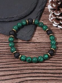 Vòng tay đá tự nhiên chữa bệnh, đá Malachite xanh và đá núi lửa, dùng cho liệu pháp Reiki hoặc đơn giản là đeo, mang lại sự giàu có, sức mạnh và ổn định, trang sức vòng tay dùng cho yoga và thiền định. - Nhiều màu - Xem 2