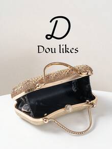 Women's Handbag With Sparkling Crystal Embellishments And Gemstone Hardware, Suitable For Weddings, Parties, Galas, Valentine's Day Gifts, And Birthday Presents. - 杏色 - 查看 9