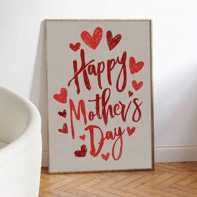 1pc Happy Mother's Day Canvas Art, Red Hearts Typography, Mother's Day Decor, Heartfelt Gift, Mom Wall Art, Mother's Day Celebration, Art Decor Frameless , Art For Bedroom, Bathroom, Living Room, Kitchen