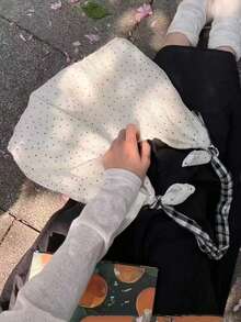 韩版小众设计时尚波点帆布单肩包，可爱女孩休闲手提包，适合通勤和日常出行 - 白色 - 查看 4