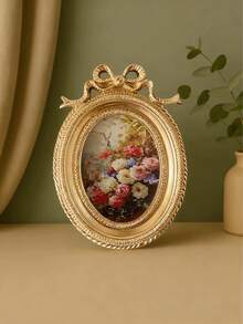 1pc Vintage European Style Golden Lace Oval Photo Frame, Includes Random Inner Lining Paper, European Palace Style Decorative Photo Frame, Home Decor Photo Display - Multicolor - View 2