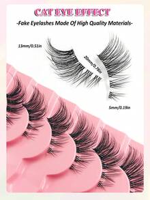 Asiteo 9 Pairs Half Lashes With Clear Band Cat Eye Tail Elongated Eyelashes Natural Look Wispy Faux Mink Lashes Fluffy Soft False Eyelashes Natural Makeup,Suitable For Everyday Wear, Party Wear, Valentine's Day Makeup - Black - View 3