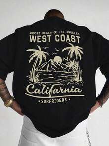 Plus Size Men's Personalized Resort Style Printed Short Sleeve T-Shirt, Comfortable & Breathable, For Summer - Black - View 3