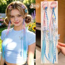 2pcs/Set Girls' Ombre Y2K Style Butterfly & Flower Hair Accessories, Gradient Pink-Blue-Purple Hair Braids + Elastic Hair Ties, Suitable For Outfits, Dates, Photography, Birthday Parties, Music Festivals, Ethereal Y2K Hairstyle - Multicolor - View 10