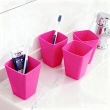 Kit Of 100 Square Plastic Cups, 250 Ml, Multipurpose, For Bathroom, Office, Party And Decoration. - 玫瑰 - 查看 3