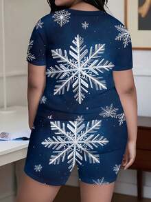 Summer Outfits For Women 2026 Summer New Styles Winter Snowflake Pattern Women's Plus Size Short Sleeve T-Shirt Set Two Piece Set Elegant Holiday Design Perfect For Christmas Celebrations And Winter Events Ideal Gift For Loved Ones - 白色 - 查看 2