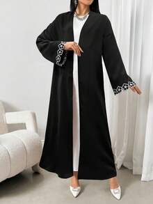 Áo Abaya nữ in hoa, kiểu dáng thường ngày, đa năng, thích hợp cho tiệc tùng và du lịch. - màu đen - Xem 4
