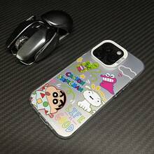 Funda de teléfono con decoración moldeada de Crayon Shin-Chan "La vida es buena" de MINISO para iPhone 17/17 Pro/17 Pro Max/17 Air/16/15/14/13/12/11/X Series, resistente a arañazos y decoloración, para la novia - Negro - Ver 6