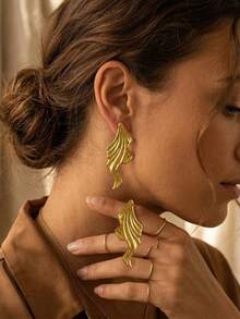 2/10pcs Gold-Tone Fashion Earrings Set For Women, Includes Flower, Leaf, Teardrop, Heart, Bow Designs, Suitable For Daily, Party, Holiday Wear, Great Gift For Girlfriend, Mom - Gold - View 4
