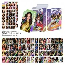 124pcs Laser Holographic KATSEYE Shiny Photo Cards, Stickers, LOMO Cards, Greeting Cards - Multicolor - View 10