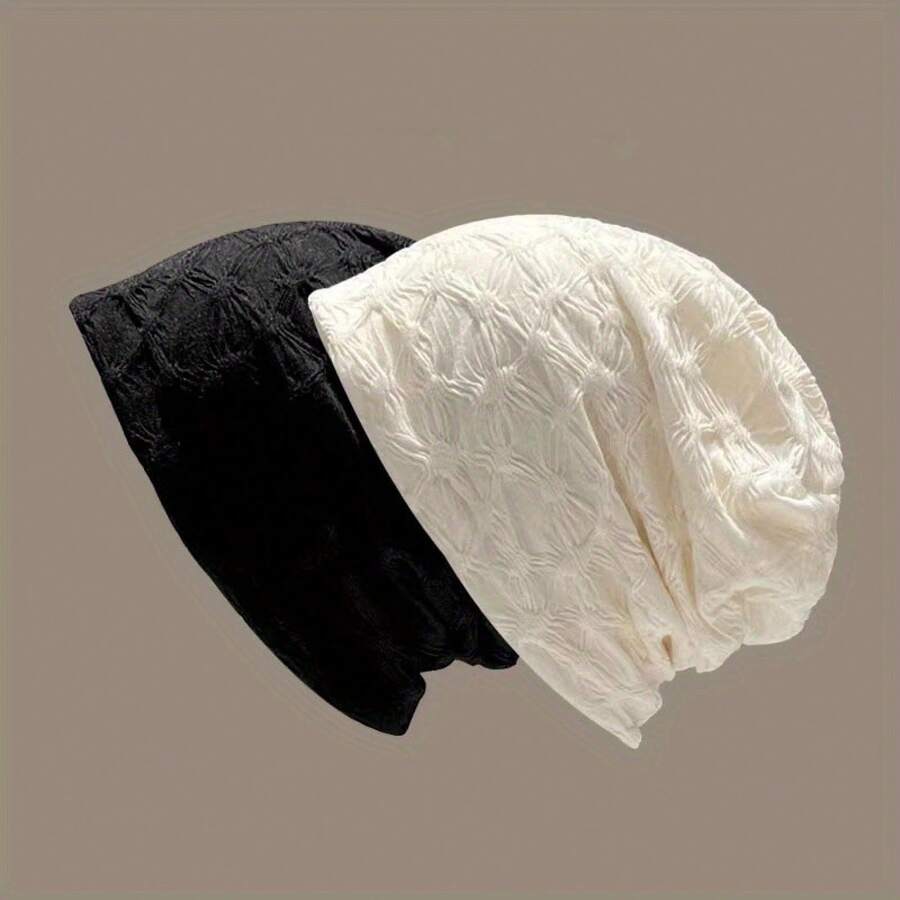 Japanese-Style Retro Pleated Beanie Hat For Men And Women, Suitable For Spring And Autumn, Large Head Circumference, Loose-Fitting Head Wrap Hat, Versatile Pullover Hat - Light Brown - View 1