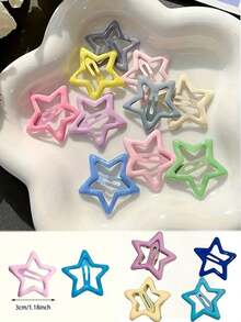 50/30/10pcs/1pc Colorful Star BB Hair Clips, Cute Y2K Star Hair Clips For Girls, Simple Metal Snap Hair Accessories For Women, Hair Styling Tools, Beauty Accessories, Women Curling Hair Accessories, Autumn, Travel, Hair Styling Tools Elegant Claw Clips - Nhiều màu sắc khác nhau, 10 chiếc - Xem 9