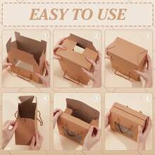 1pc/5pcs 7.8x6.3x4.3 Inch Brown Kraft Paper Gift Box With Handle And Clear Window, Suitable For Packaging, Retail, Party, Gift, Wedding, Business Use - 20*15*11 - View 4