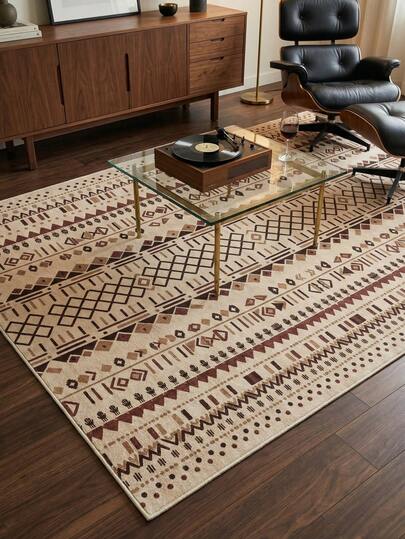 1 pezzo Tappeto stile bohémien vintage con motivo geometrico marrone, realizzato in materiale simil-cachemire lavabile con fondo antiscivolo. Adatto per cucine, sale da pranzo, soggiorni, camere da letto, zerbini, ecc. e utilizzabile tutto l'anno.