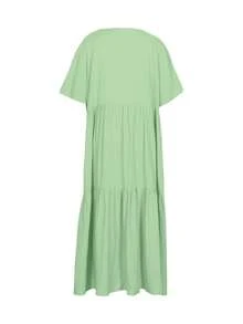 Plus Size V-Neck Loose Casual Solid Color Dress For Women Elegant Summer - Mint Green - View 3