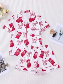 Full Of American Retro Feel! Soda Bow Pajamas Two-Piece Set, Sweet And Cool Contrasting Color Design, Eye-Catching For Both Home And Outdoor Wear, Comfortable And Stylish - White - View 7