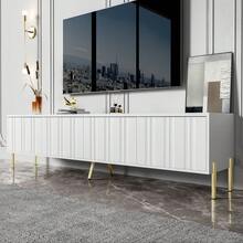 White TV Unit, 190 Cm Long X 38 Cm Wide X 48 Cm High, Gold Legs, Fluted Door Design. - White - View 7