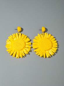 imoli 1 Pair Bohemian Style Polyester Raffia Handwoven Sunflower Flower Earrings, Suitable As Jewelry Gift For Women For Summer Beach Party, Gatherings - Multicolor - View 9