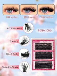 Rikuaild 200/280 片蓬松睫毛簇 50D 60D 80D 100D 单根浓密自然纤细簇状睫毛嫁接 D 卷度 8-16mm 混合托盘仿貂毛睫毛 可重复使用 DIY 居家化妆 - D - 查看 6