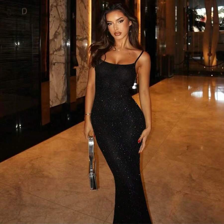 1pc Fashionable Sexy Backless Formal Evening Dress For Women Party - Black - View 1