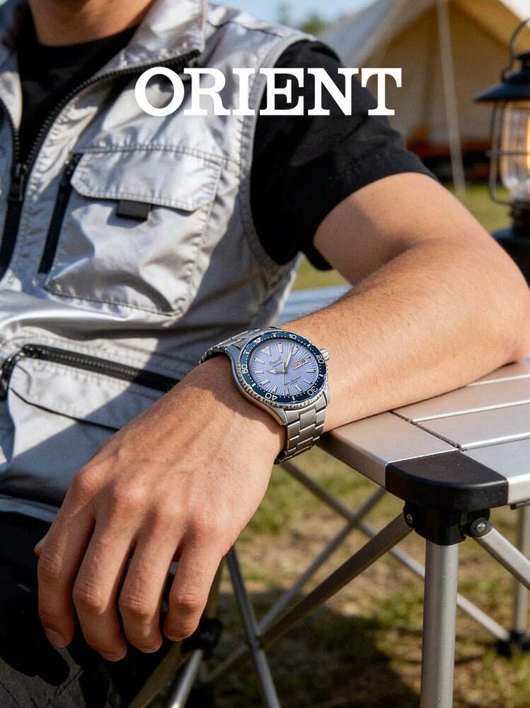 Orient Reloj mecánico para hombre, correa de acero inoxidable, esfera azul, adecuado para uso diario - regalo perfecto para hombres, ideal para la Asunción de María y el Día Nacional, RA-AA0823L39B - Azul - Añade 3