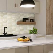 11.4 Inch X 9 Inch Waterproof PE Foam Wall Sticker With Wood Grain Pattern, Green/Blue Color, Suitable For Kitchen Backsplash, Bathroom Decor, Rental Home Renovation, Heat & Oil Resistant, Living Room TV Background Wall Decor - YJC0553 - View 3
