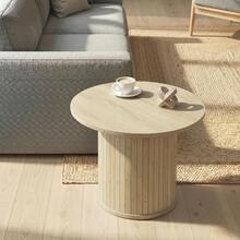 HOMCOM Round Coffee Table, 24" Center Table With Slatted Column Base, Felt Footpads For Living Room, Natural Wood - 棕色 - 查看 8