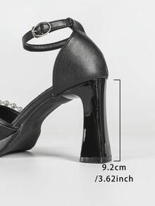 女士方头高跟凉鞋，珍珠装饰踝带，白色婚鞋 - 黑色 - 查看 8