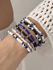 Pulsera de cuentas de ojo de diablo de colores de moda con ojos azules y 7 capas - Multicolor - Ver 2