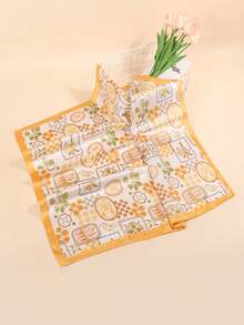 1 pièce Foulard en soie imprimée, bandeau/foulard polyvalent, convient pour un usage quotidien, un accessoire de voyage, une serviette de plage - Jaune citron - Voir 3