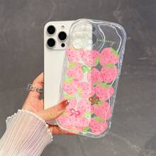 1个时尚TPU材质草莓蝴蝶结图案透明奶油质感防震防滑保护手机壳，兼容、荣耀等手机。 - 無色 - 查看 4