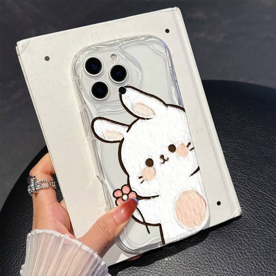 1 chiếc ốp lưng điện thoại bằng chất liệu TPU dễ thương hình thỏ và hoa, trong suốt, màu kem, chống sốc và chống trượt, bảo vệ toàn thân, tương thích với iPhone, Honor, v.v. - Trong sáng - Xem 1