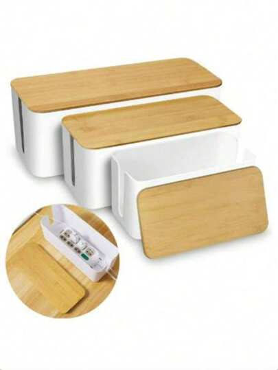 1 hộp đựng dây cáp bằng tre và gỗ, hộp lưu trữ cáp dữ liệu, hộp quản lý dây nguồn, hộp phân loại, hộp đựng dây ổ cắm và dây máy tính, hộp đựng phích cắm.