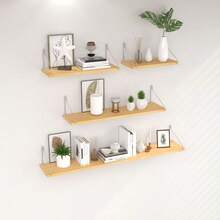 1pc No-Drill Wooden Board Partition, Storage Rack For Dorm, Living Room Wall Hanging Decor, No-Drill Dorm Kitchen Storage Wooden Board Wall Rack, Living Room Partition - Apricot - View 8
