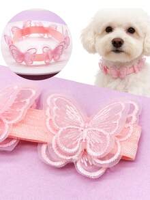 1pc Pink Embroidered Mesh Pet Butterfly Collar, Sweet And Cute 3D Butterfly Decoration, Suitable For All Seasons, Cat And Dog Decorative Product, Perfect For Valentine's Day, Christmas, Wedding, Party And Other Holidays, Cat And Dog Outdoor Photo, Holiday Dress-Up Collar, Perfect Gift For Pets! - Multicolor - View 3