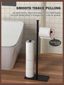 1 pezzo Portarotolo di carta igienica nero da appoggio con ripiano - Elegante portarotolo multifunzione per bagno e cucina, design salvaspazio, struttura in ferro battuto durevole, accessorio per il bagno - Multicolore - Visualizzare 5