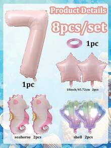 Set Balon Foil Aluminium Tema Laut 8 Buah, Elemen Bintang, Kerang, dan Kuda Laut, Balon Angka 0-9 Warna Pink, Termasuk Pita, Cocok untuk Tema Kuda Laut, Pesta Kolam Renang, Pesta Ulang Tahun, Dekorasi Acara, Tata Ruang Suasana, Dekorasi Rumah, Mandi, Dekorasi, Dekorasi Hawaii, Dekorasi Ulang Tahun Tema Laut - Berwarna merah muda - View 20