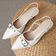 Giày sandal nữ mũi nhọn gót chunky thời trang bằng da PU tráng gương, kiểu dáng hở gót, thích hợp cho hộp đêm, mùa hè. - trắng - Xem 5